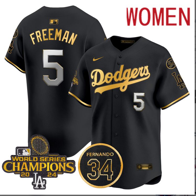 Women MLB Los Angeles Dodgers #5 Freeman black 2024 World Series Champions Patch Limited Jersey